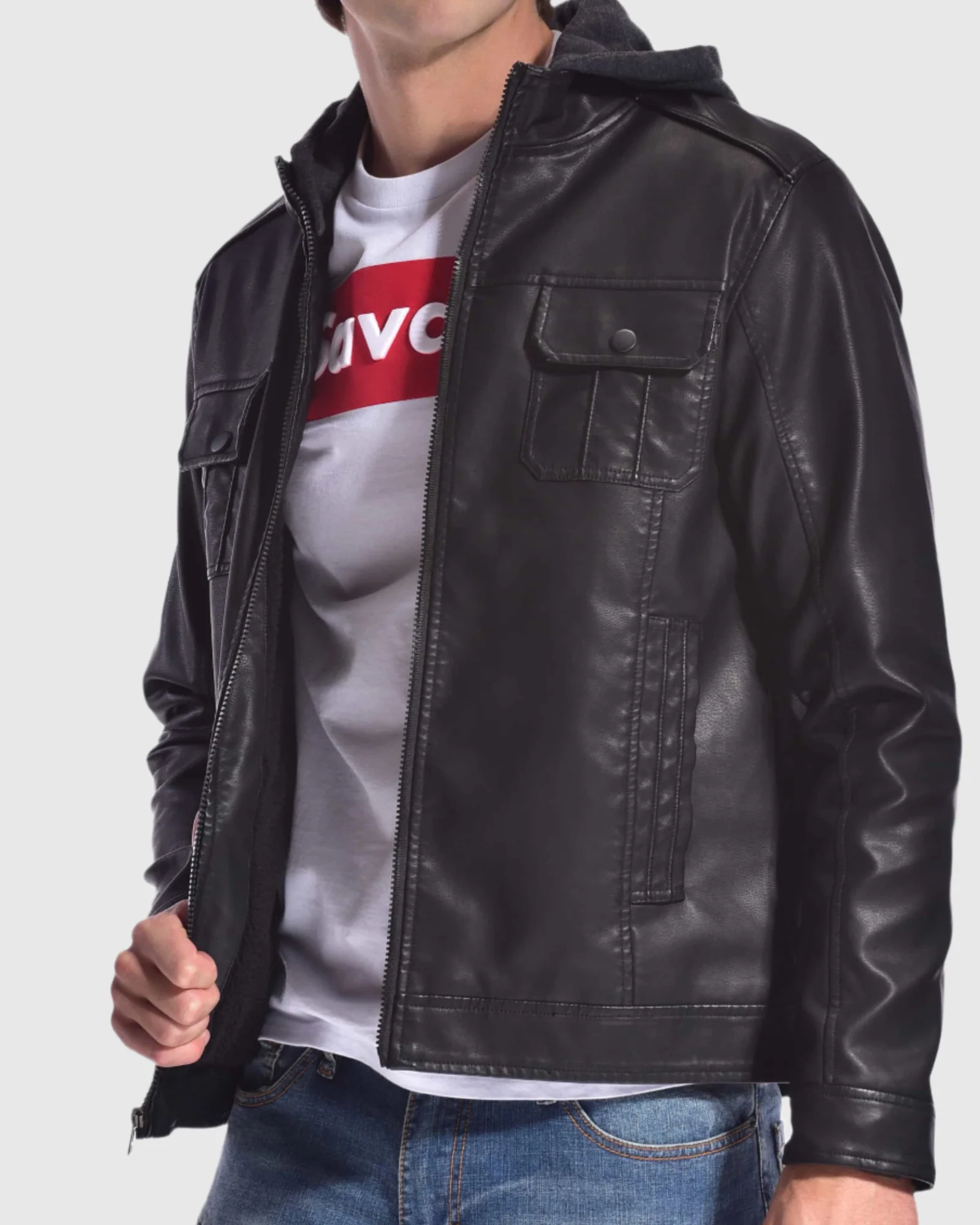 MEN'S ACE VEGAN LEATHER HOODED JACKET - Image 2